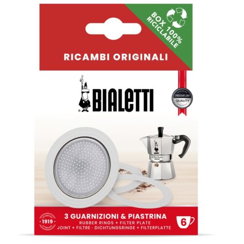 Těsnění (3x) + filtr pro Bialetti Moka Express, Moka Timer, Rainbow (různé velikosti)